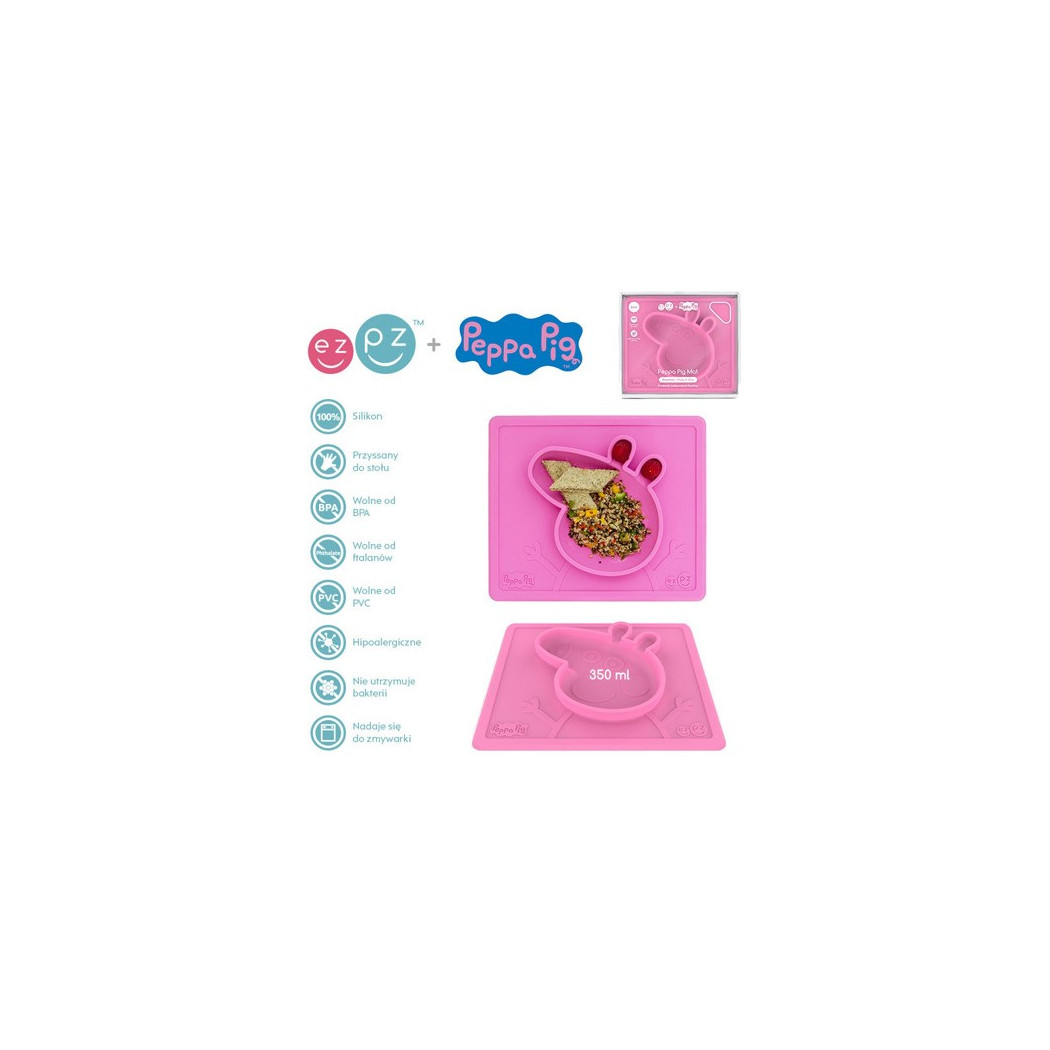 Happy Bowl - Różowa - Świnka Peppa - Silikonowa Miseczka z Podkładką 2w1 - Peppa Pig - EZPZ