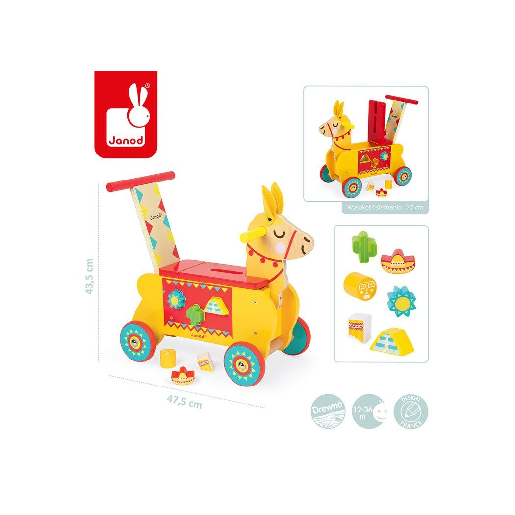 Lama - Jeździk i Pchacz 2w1 z sorterem - Janod