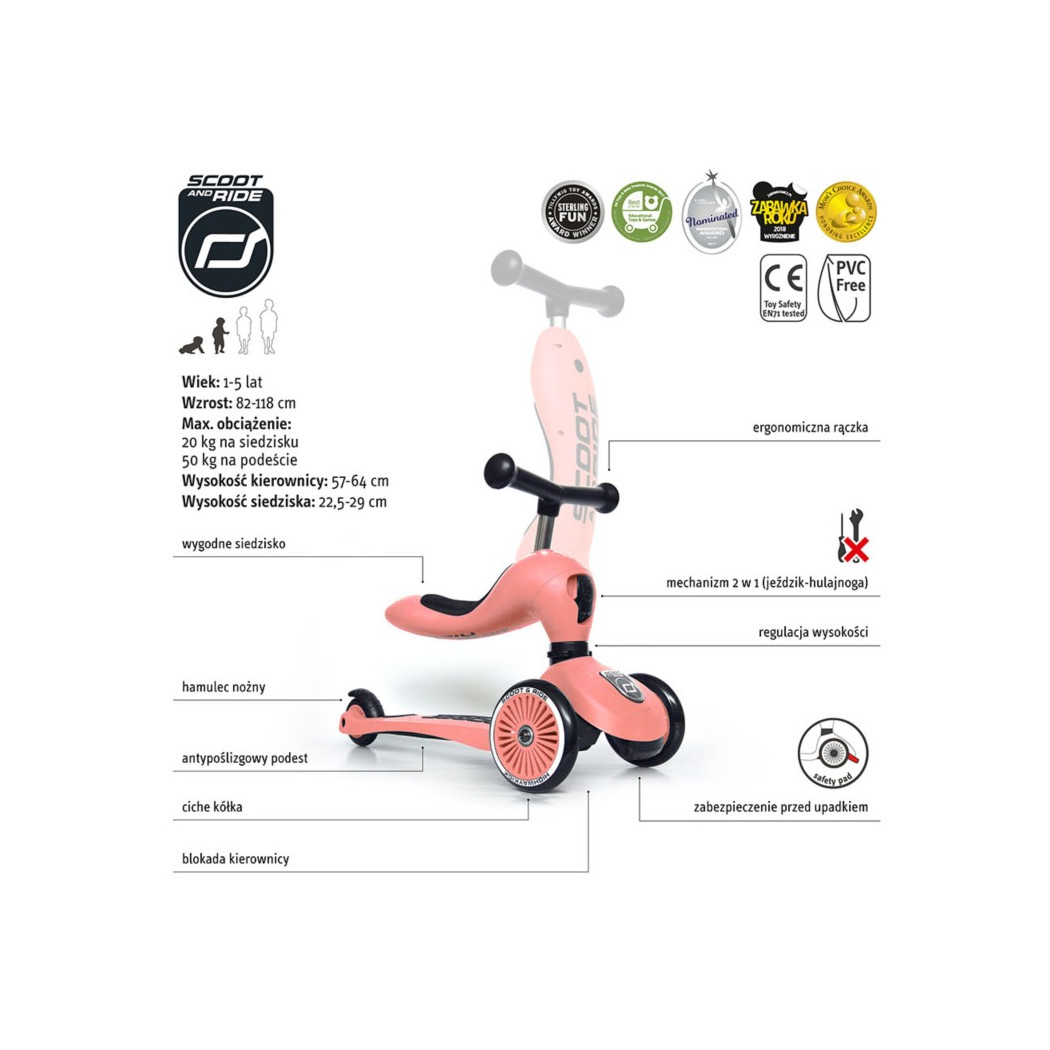 Peach - Highwaykick1 2w1 - Jeździk i hulajnoga 1-5 lat - Scootandride Scoot&Ride