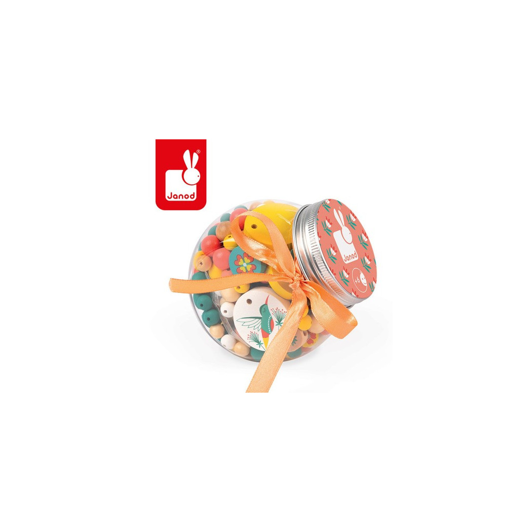 Drewniane Koraliki Z Elementami Fluorescencyjnymi - Kolibry - Zestaw Do Tworzenia Biżuterii - Janod