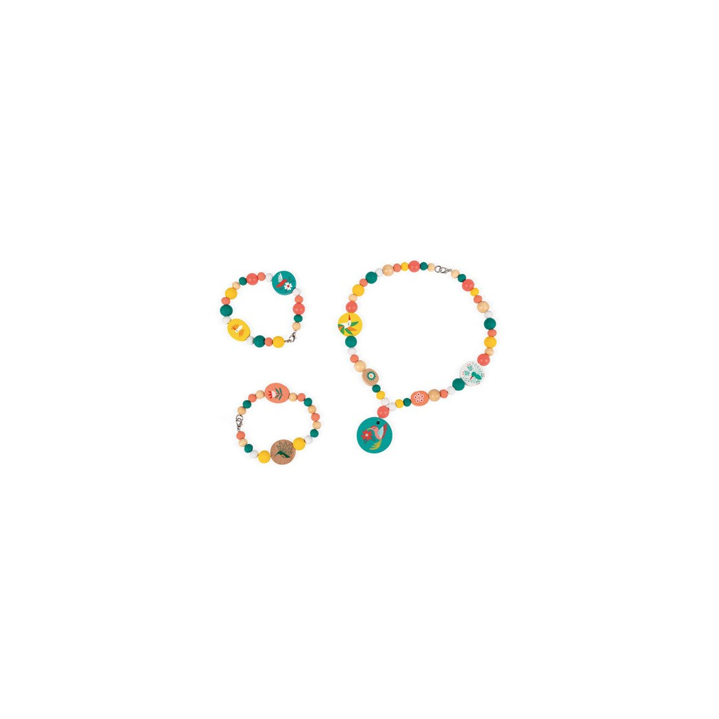 Drewniane Koraliki Z Elementami Fluorescencyjnymi - Kolibry - Zestaw Do Tworzenia Biżuterii - Janod