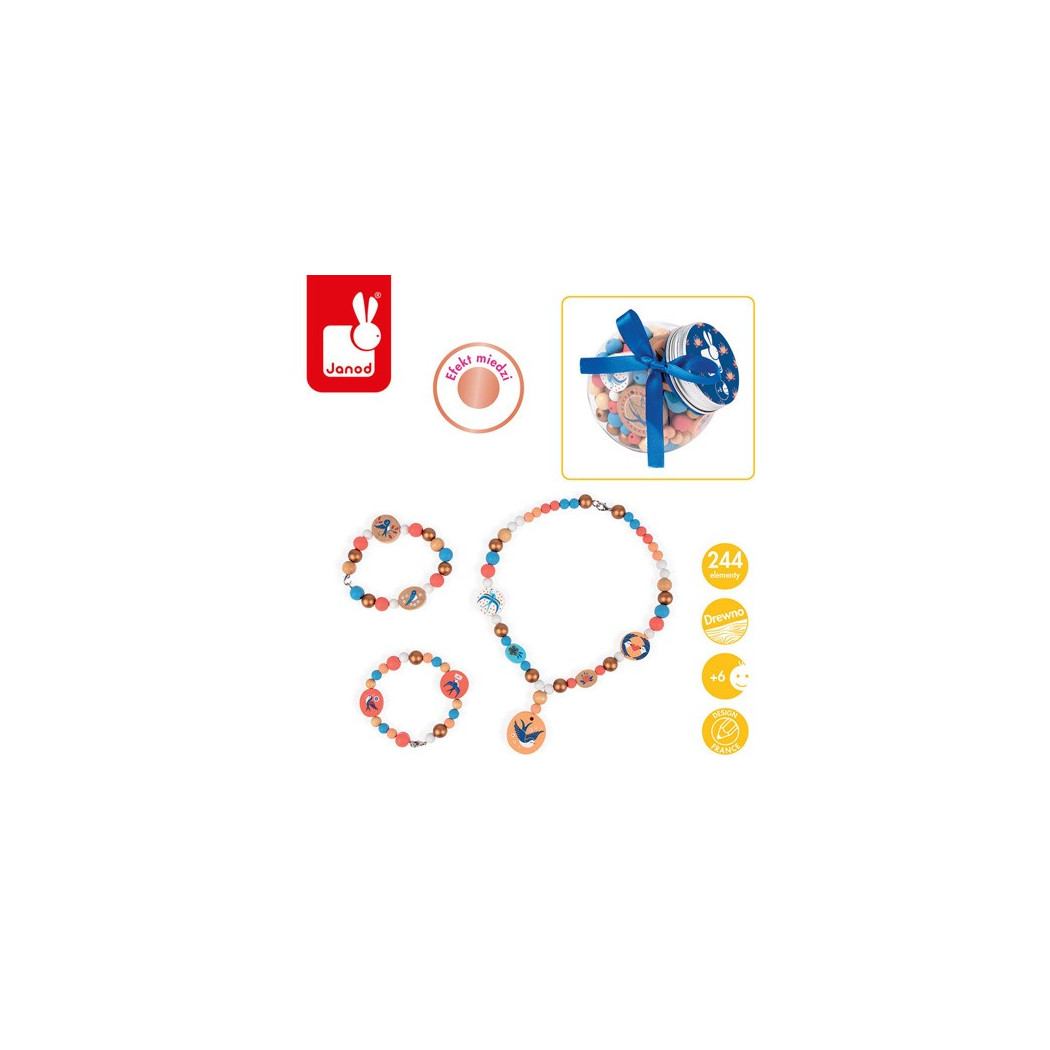 Drewniane Koraliki Z Efektem Miedzi - Jaskółki - Zestaw Do Tworzenia Biżuterii - Janod
