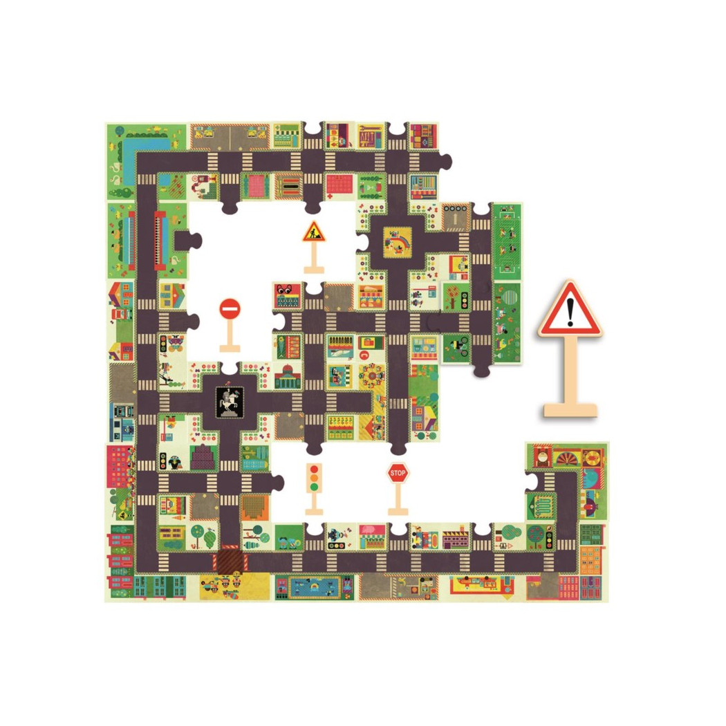 Ulice W Mieście Ze Znakami Drogowym - Puzzle - Djeco