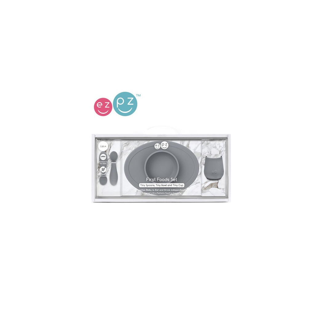 Szary - Komplet Pierwszych Naczyń Silikonowych - First Food Set - EZPZ