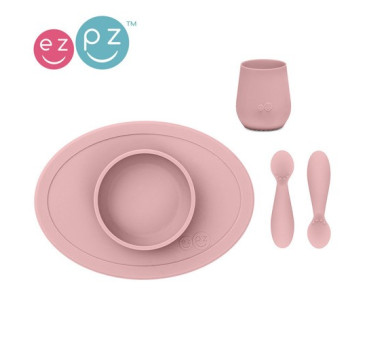 Pastelowy Różowy - Komplet Pierwszych Naczyń Silikonowych - First Food Set - EZPZ