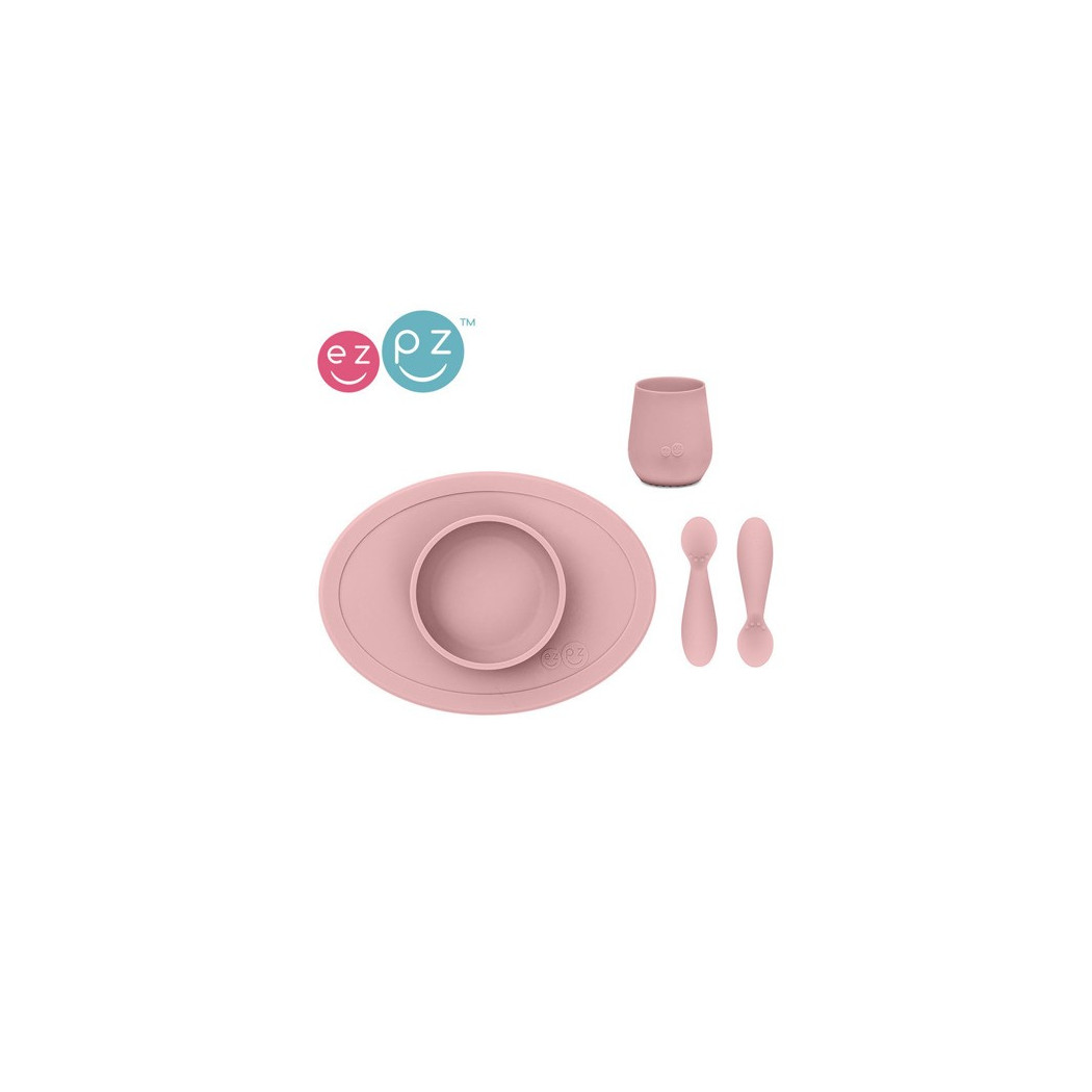 Pastelowy Różowy - Komplet Pierwszych Naczyń Silikonowych - First Food Set - EZPZ