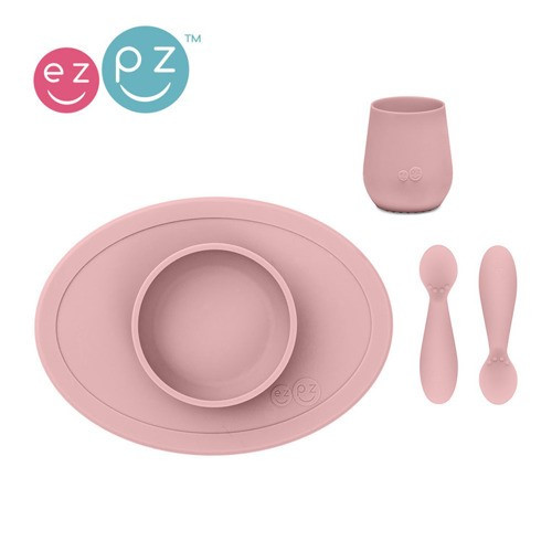 Pastelowy Różowy - Komplet Pierwszych Naczyń Silikonowych - First Food Set - EZPZ