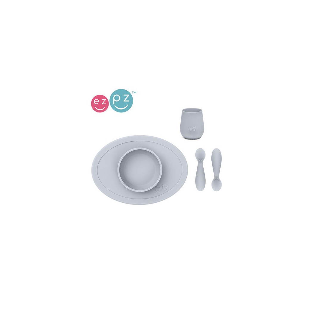 Pastelowa Szarość - Komplet Pierwszych Naczyń Silikonowych - First Food Set - EZPZ