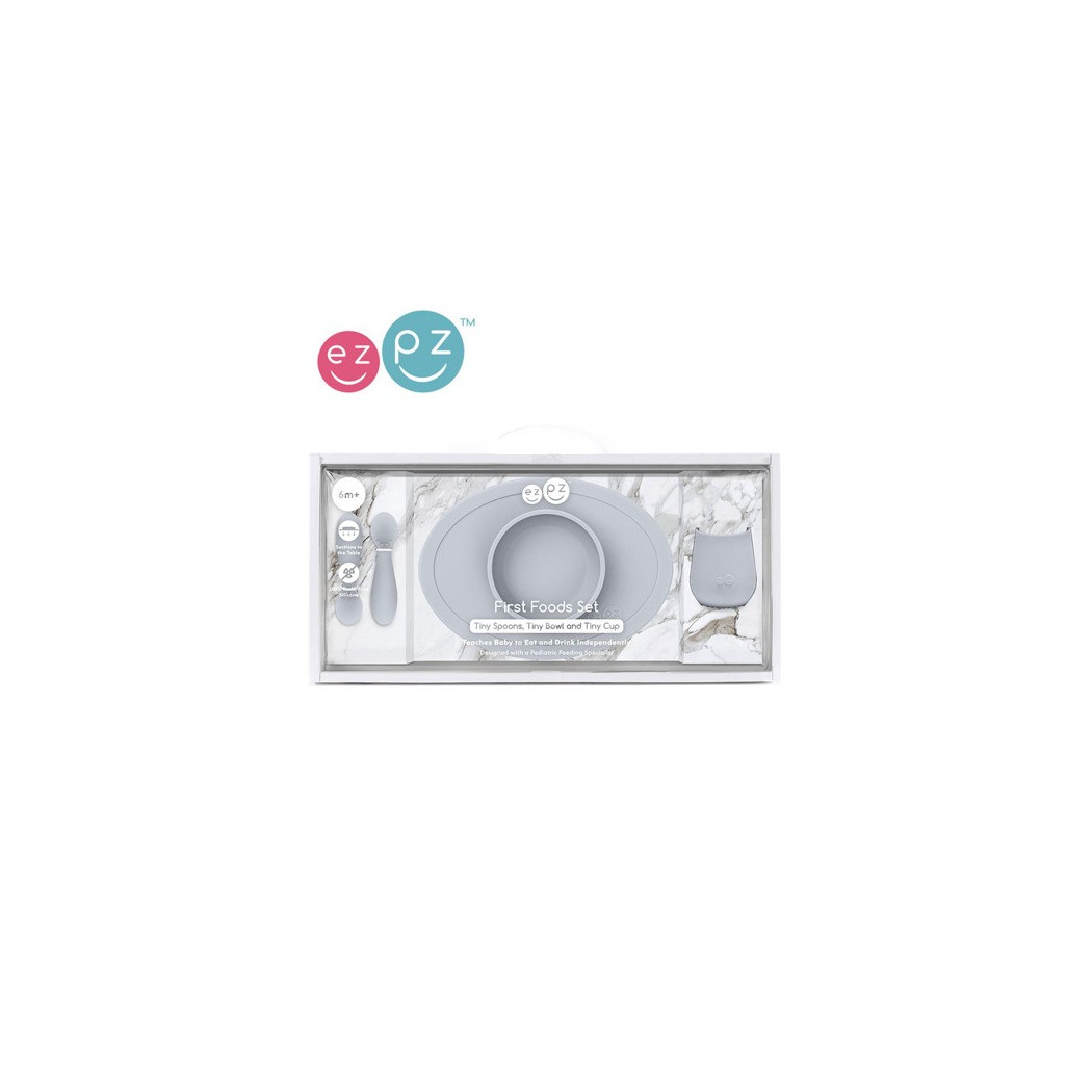 Pastelowa Szarość - Komplet Pierwszych Naczyń Silikonowych - First Food Set - EZPZ