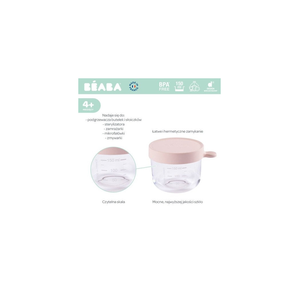 Pojemnik Szklany z Hermetycznym Zamknięciem 150 ml - Pink - Beaba