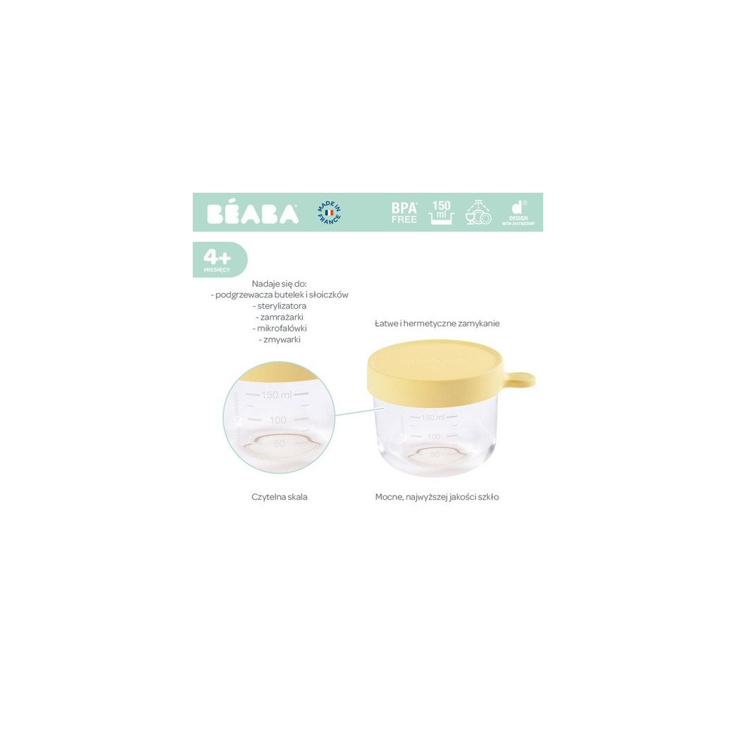 Pojemnik Szklany z Hermetycznym Zamknięciem 150 ml - Yellow - Beaba
