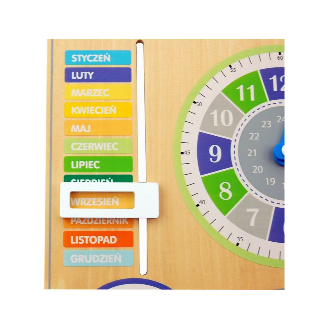 Kalendarz Drewniany Polski - Data, Godzina, Dzień Tygodnia, Miesiąc, Pora Roku, Pogoda - Adam Toys