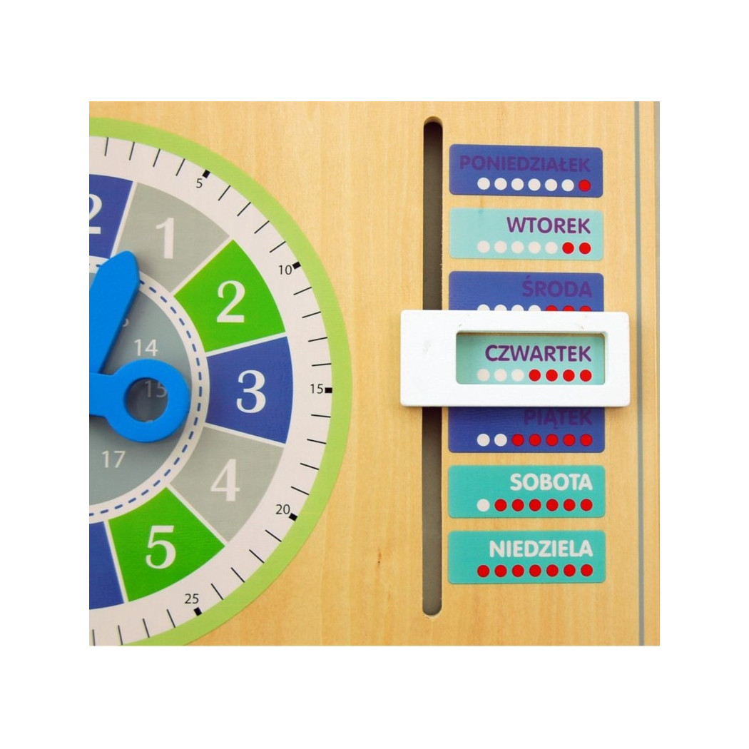 Kalendarz Drewniany Polski - Data, Godzina, Dzień Tygodnia, Miesiąc, Pora Roku, Pogoda - Adam Toys