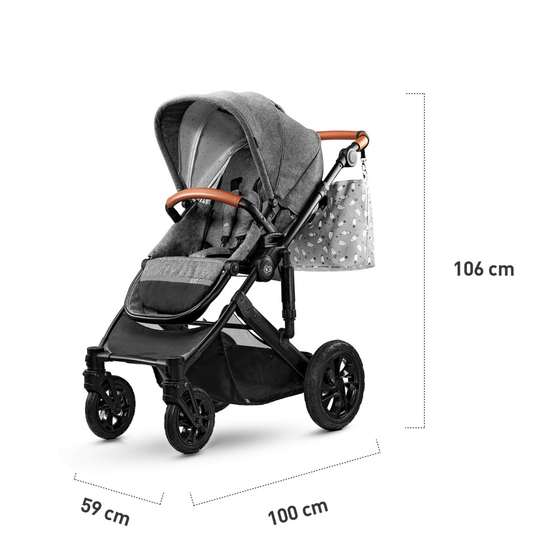 Grey - Wózek Głęboko Spacerowy - PRIME 2W1 + Mommy Bag -  Kinderkraft