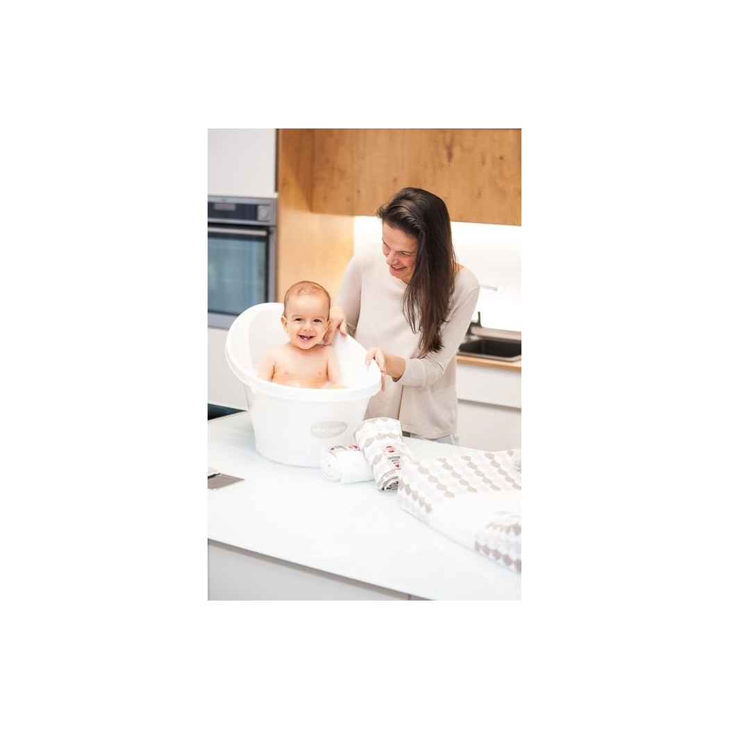 Pink/Różowa - Wanienka z Odpływem - z Piankowym Oparciem Szarym - Shnuggle