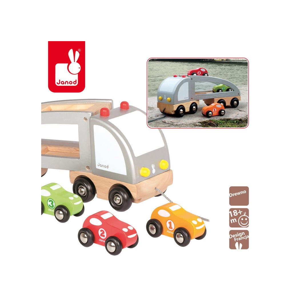 Samochód drewniany laweta do ciągnięcia - Janod