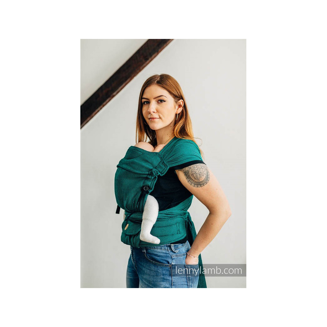 SZMARAGD - BASIC LINE - Nosidełko LennyHybrid Half Buckle - splot jodełkowy 100% bawełna - Rozmiar Standard - LennyLamb