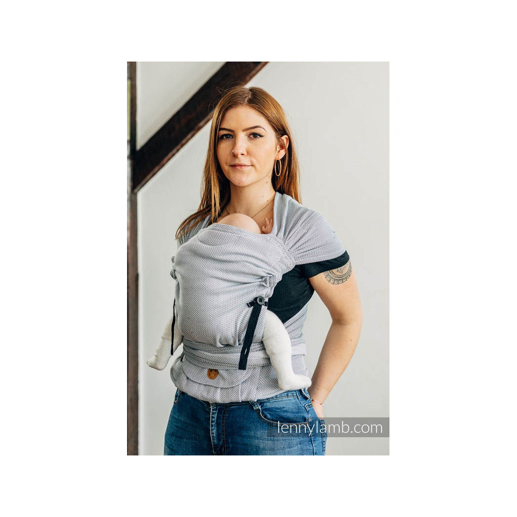 MAŁA JODEŁKA SZARA - BASIC LINE- Nosidełko LennyHybrid Half Buckle - splot jodełkowy 100% bawełna - Rozmiar Standard - LennyLamb