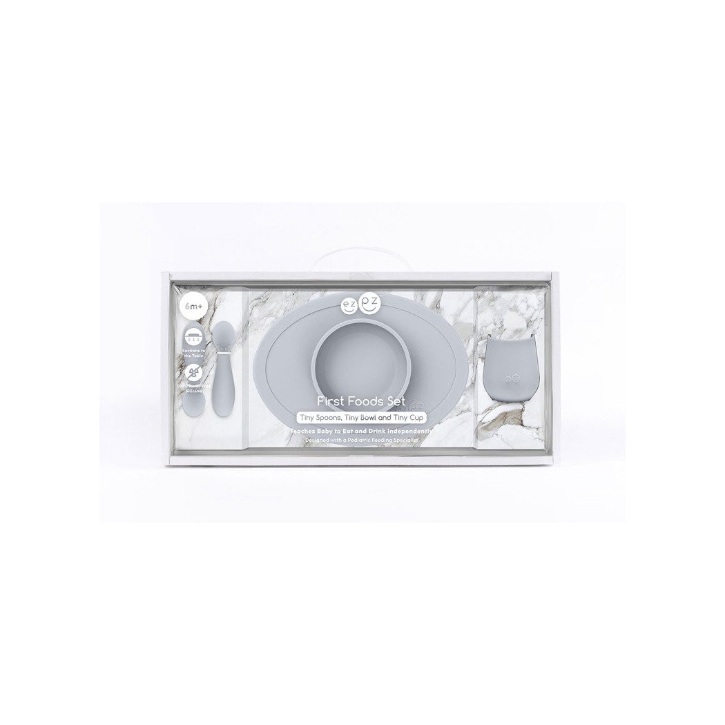 Pastelowa Szarość - Komplet Pierwszych Naczyń Silikonowych - First Food Set - EZPZ