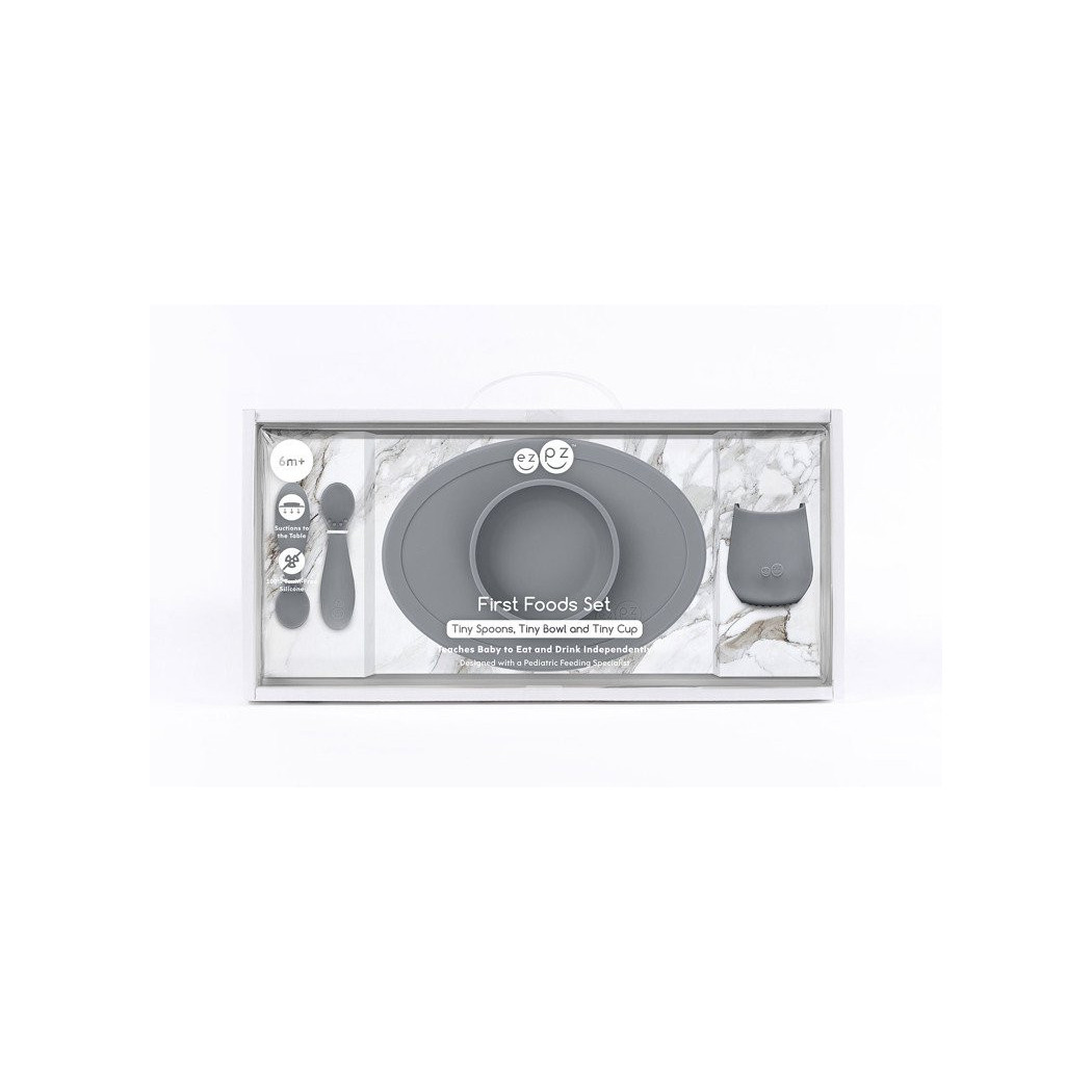 Szary - Komplet Pierwszych Naczyń Silikonowych - First Food Set - EZPZ