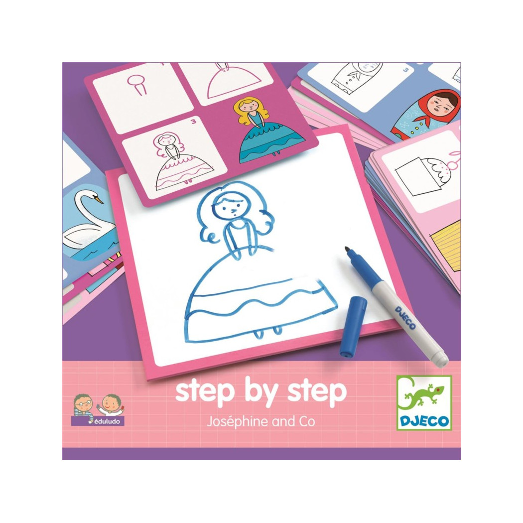Eduludo - Josephine - Dziewczęce Karty Do Nauki Rysowania - Krok Po Kroku - Djeco