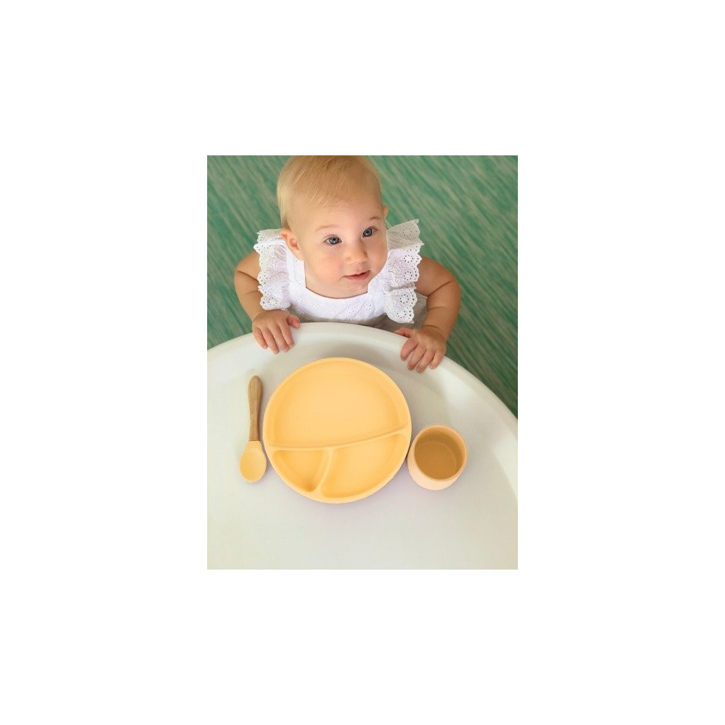 Żółty - Talerzyk Silikonowy Z Przegródkami - Yellow - MinikOiOi