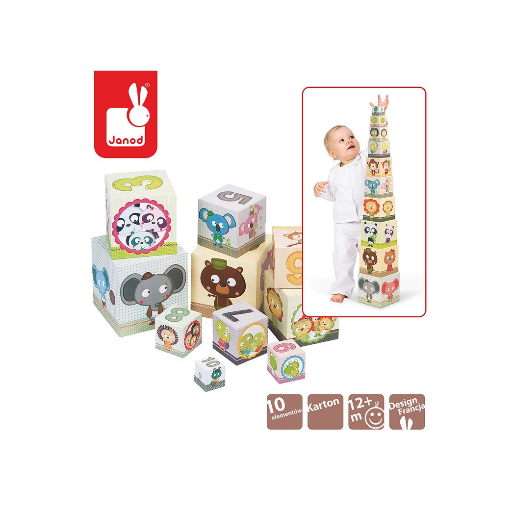 Piramida wieża 10 kostek Zwierzęta - Janod