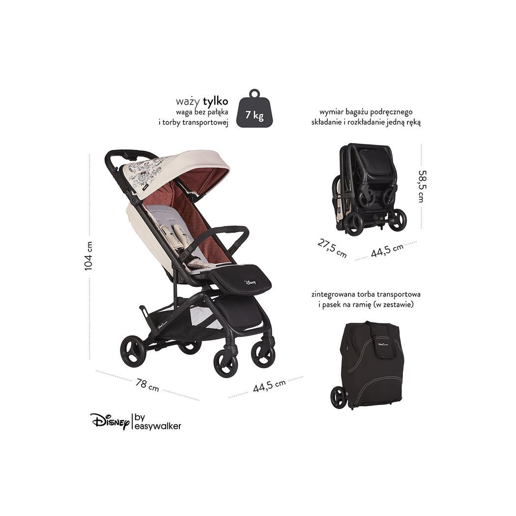 Minnie Ornamet Buggy GO - Kompaktowy Wózek Spacerowy Ze Zintegrowaną Torbą Transportową - DISNEY By Easywalker Buggy GO - Spacer