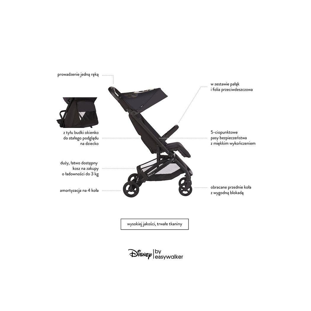 Mickey Diamond Buggy GO - Kompaktowy Wózek Spacerowy Ze Zintegrowaną Torbą Transportową - DISNEY By Easywalker Buggy GO - Spacer