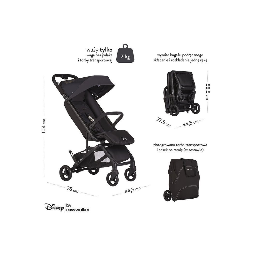Mickey Diamond Buggy GO - Kompaktowy Wózek Spacerowy Ze Zintegrowaną Torbą Transportową - DISNEY By Easywalker Buggy GO - Spacer