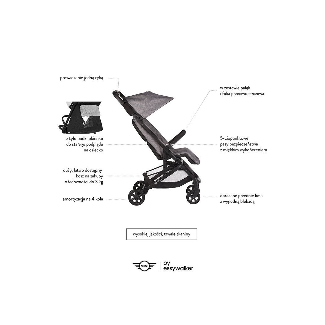 Soho Grey Buggy GO - Kompaktowy Wózek Spacerowy Ze Zintegrowaną Torbą Transportową - MINI By Easywalker Buggy GO - Spacerówka - 