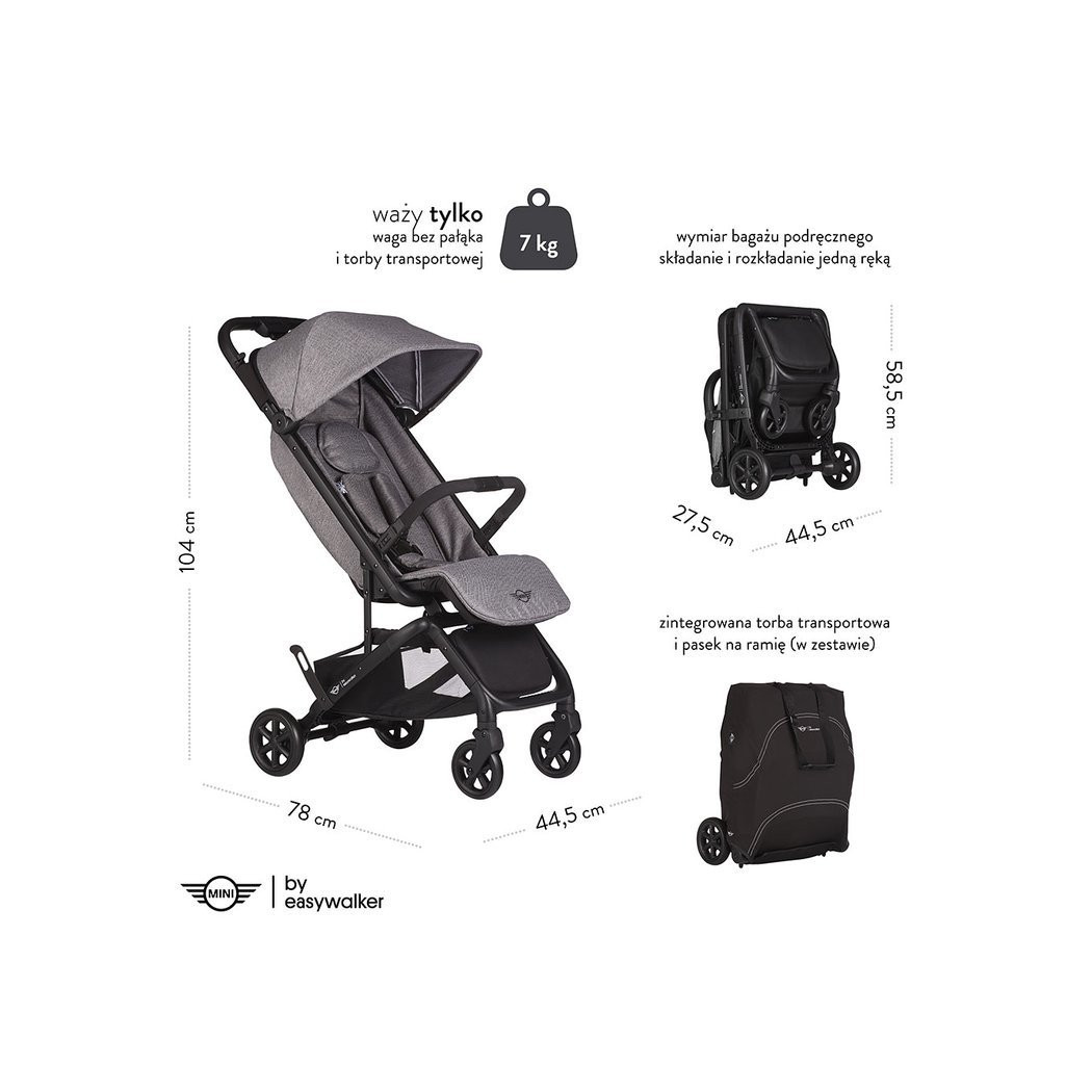 Soho Grey Buggy GO - Kompaktowy Wózek Spacerowy Ze Zintegrowaną Torbą Transportową - MINI By Easywalker Buggy GO - Spacerówka - 