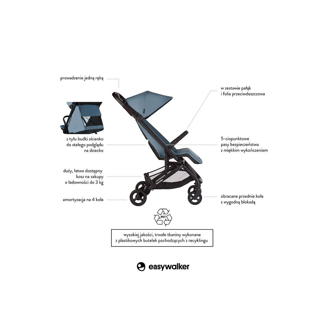 Ocean Blue Miley - Kompaktowy Wózek Spacerowy Ze Zintegrowaną Torbą Transportową - Easywalker Miley - Spacerówka - Easywalker
