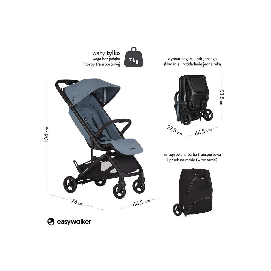Ocean Blue Miley - Kompaktowy Wózek Spacerowy Ze Zintegrowaną Torbą Transportową - Easywalker Miley - Spacerówka - Easywalker