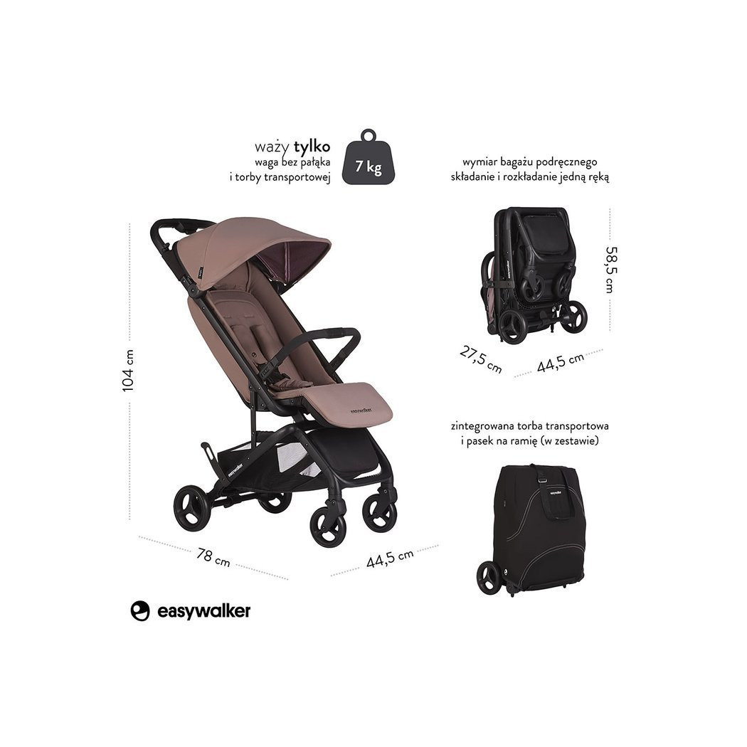 Desert Pink Miley - Kompaktowy Wózek Spacerowy Ze Zintegrowaną Torbą Transportową - Easywalker Miley - Spacerówka - Easywalker