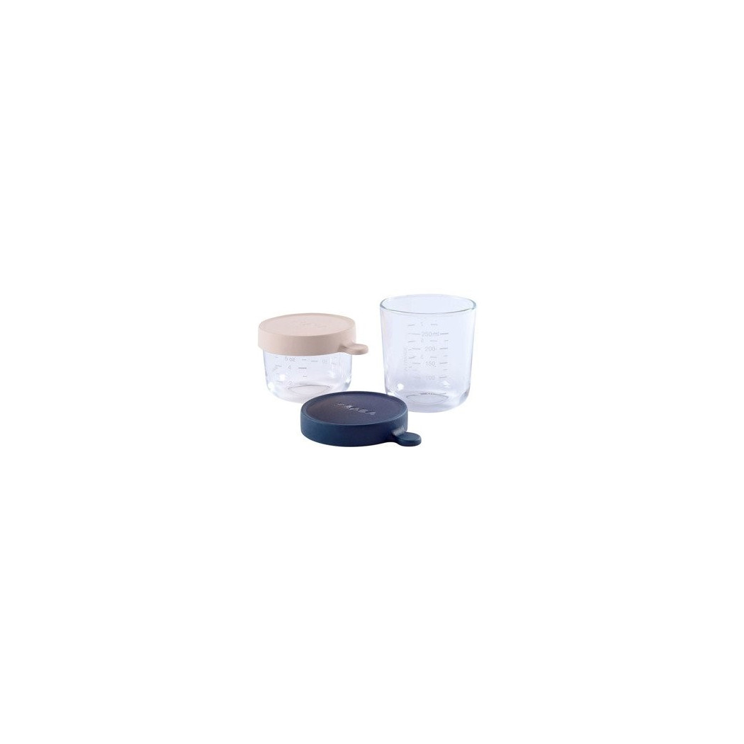 WYPRZEDAŻ Pink & Dark Blue - Zestaw Pojemników Szklanych z Hermetycznym Zamknięciem 150 + 250 ml  - Beaba