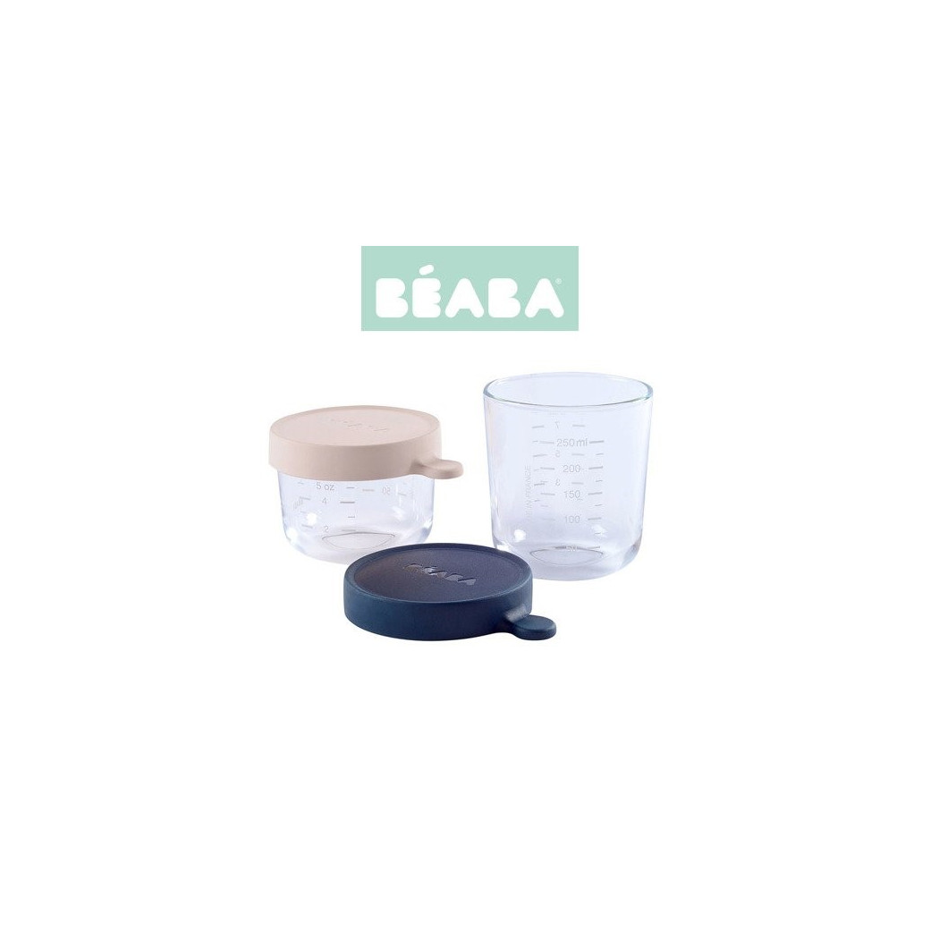 WYPRZEDAŻ Pink & Dark Blue - Zestaw Pojemników Szklanych z Hermetycznym Zamknięciem 150 + 250 ml  - Beaba