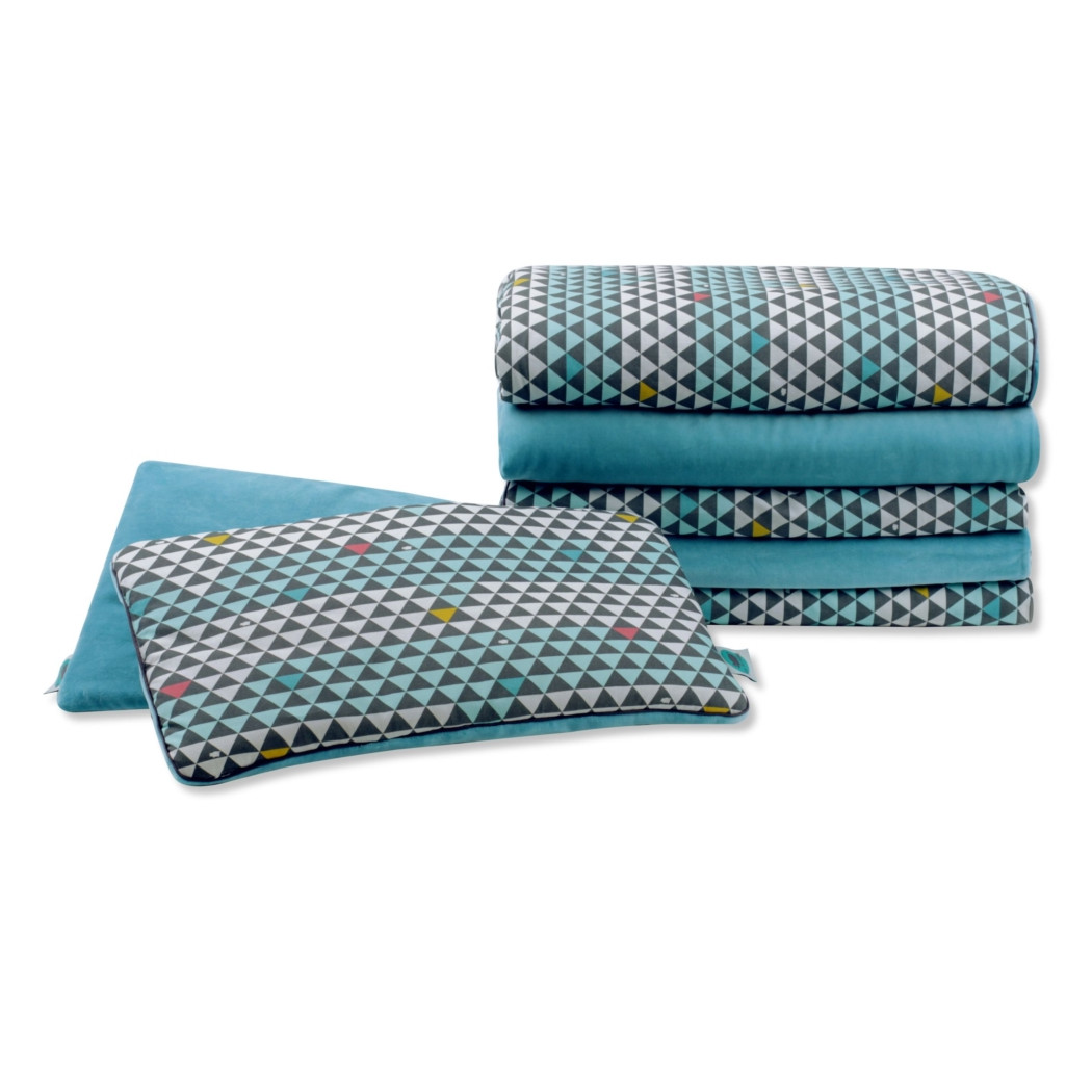 Trójkąty & Turkusowy Welur - Kocyk Ciepły Mały z Zaczepem do Wózka - 70 x 90 cm - Pink No More