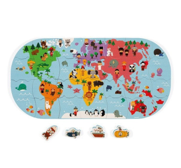 Mapa Świata - Puzzle Do Kąpieli - 28 Elementów 3+ - Janod