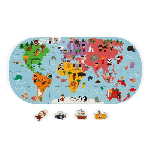 Mapa Świata - Puzzle Do Kąpieli - 28 Elementów 3+ - Janod