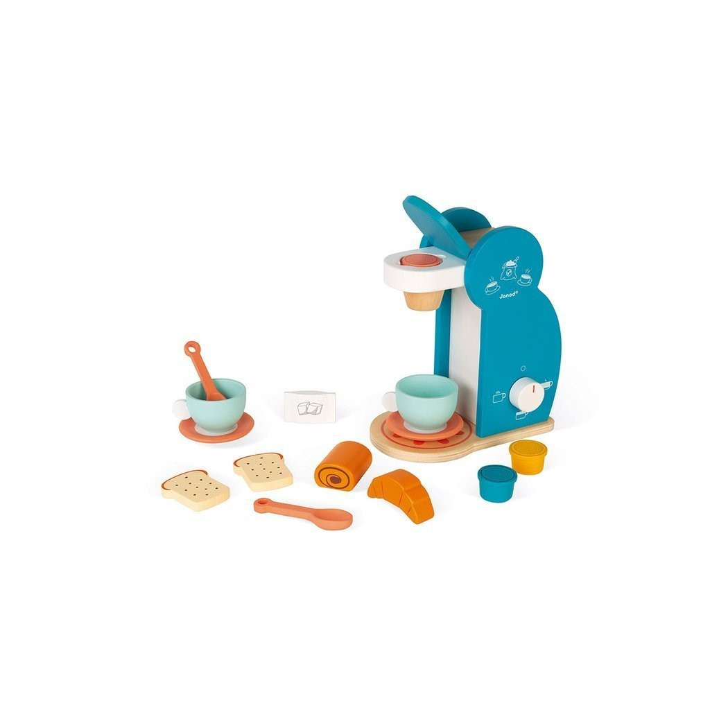 Drewniany Zestaw Śniadaniowy z Ekspresem Do Kawy -  14 Elementów - Janod