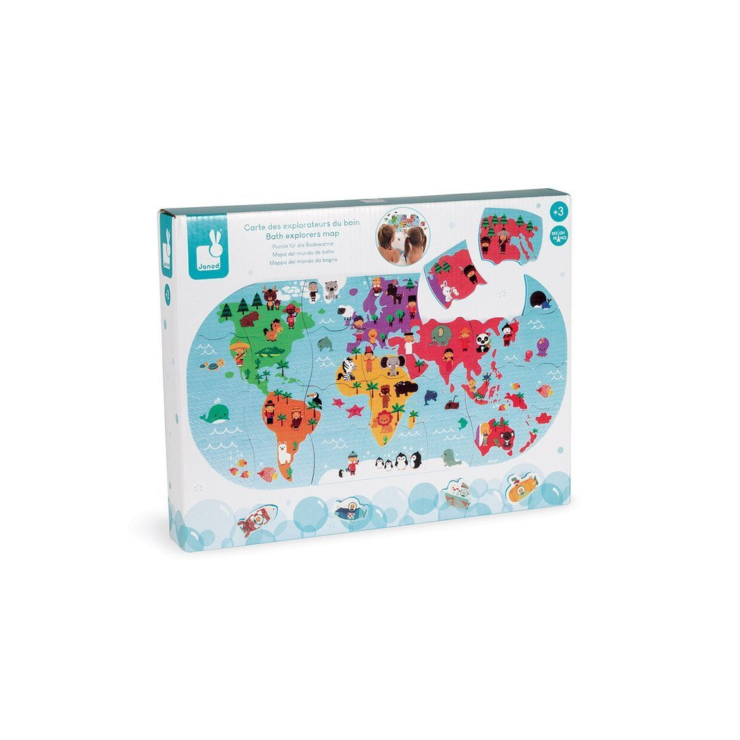 Mapa Świata - Puzzle Do Kąpieli - 28 Elementów 3+ - Janod