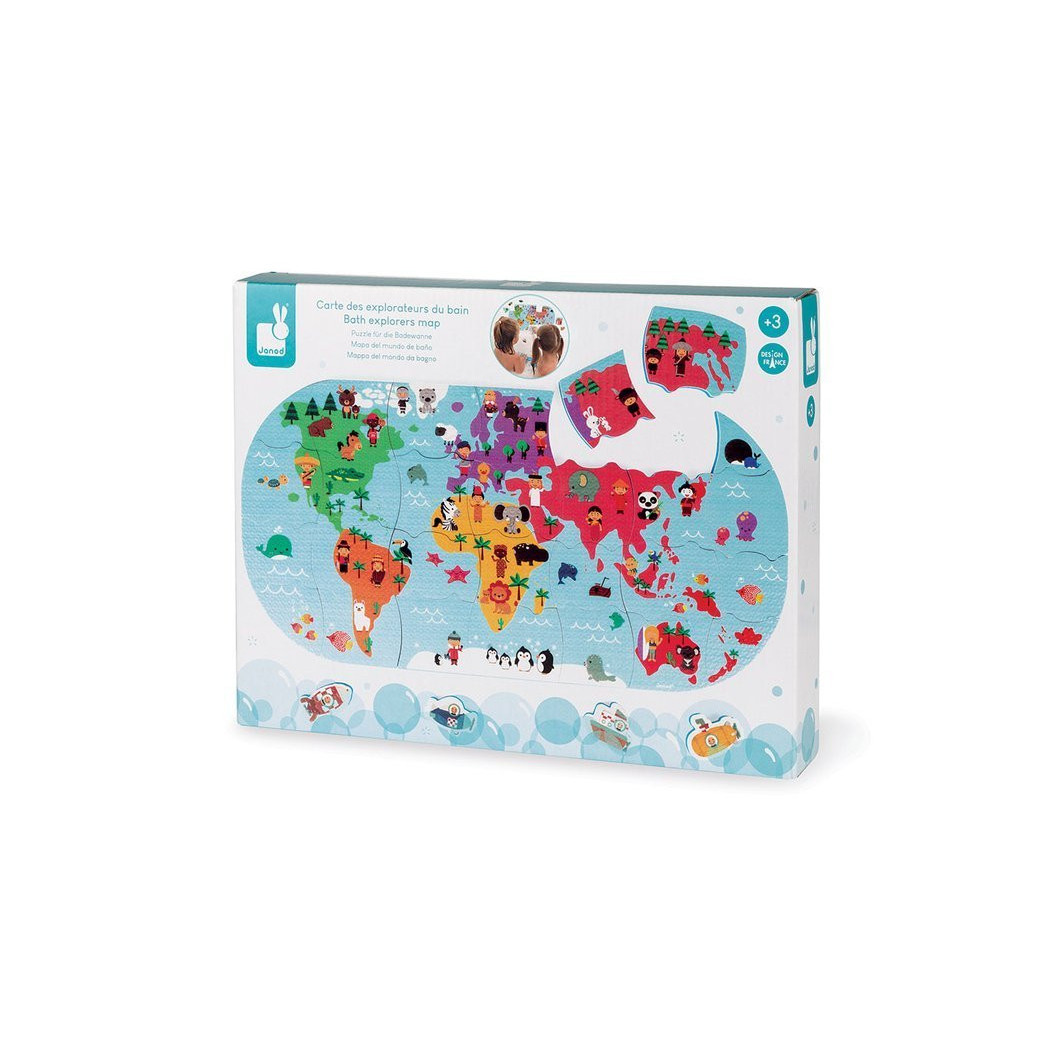 Mapa Świata - Puzzle Do Kąpieli - 28 Elementów 3+ - Janod