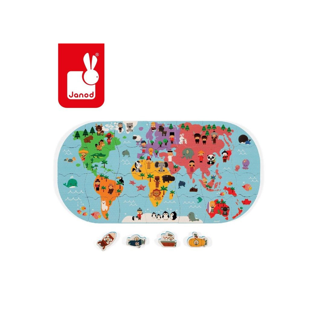 Mapa Świata - Puzzle Do Kąpieli - 28 Elementów 3+ - Janod