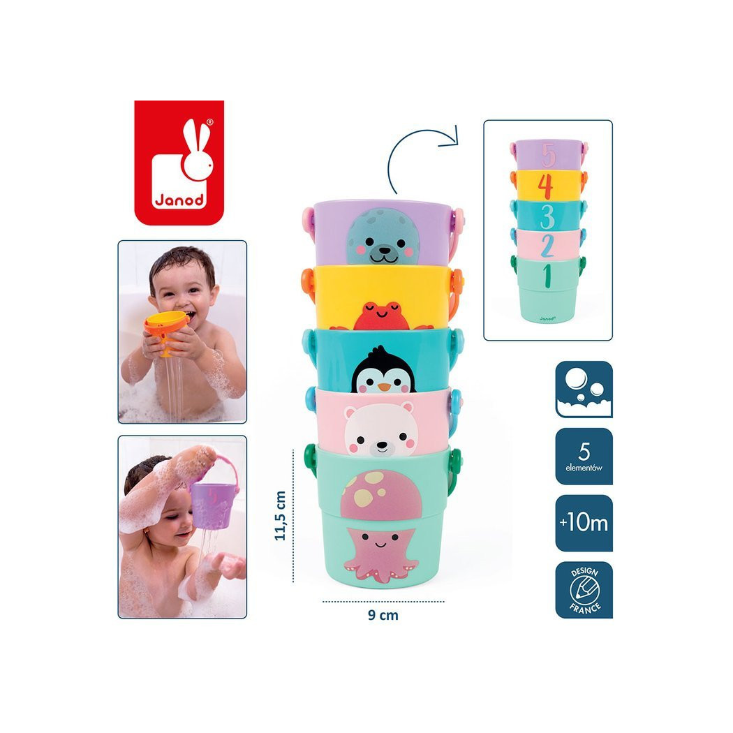 Zwierzątka - Zestaw Wiaderek Do Kąpieli - 5 Elementów 10+ - Janod