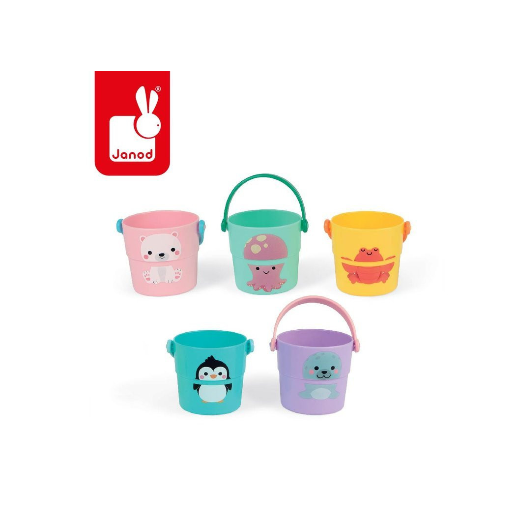 Zwierzątka - Zestaw Wiaderek Do Kąpieli - 5 Elementów 10+ - Janod