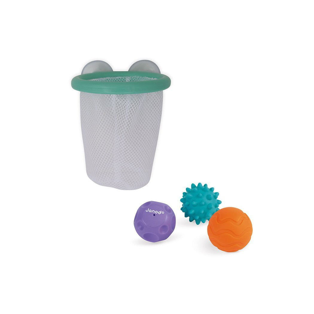 Gra w Koszykówkę Do Kąpieli - Kosz z Przysssawkami i 3 Piłkami 12+ - Janod