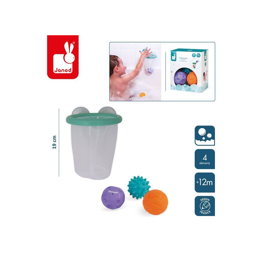 Gra w Koszykówkę Do Kąpieli - Kosz z Przysssawkami i 3 Piłkami 12+ - Janod