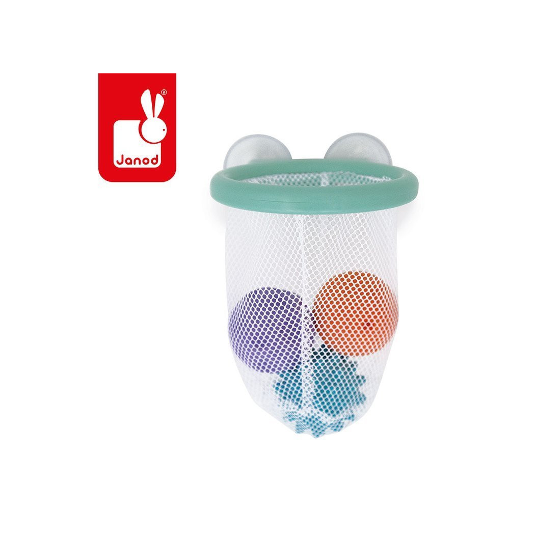 Gra w Koszykówkę Do Kąpieli - Kosz z Przysssawkami i 3 Piłkami 12+ - Janod