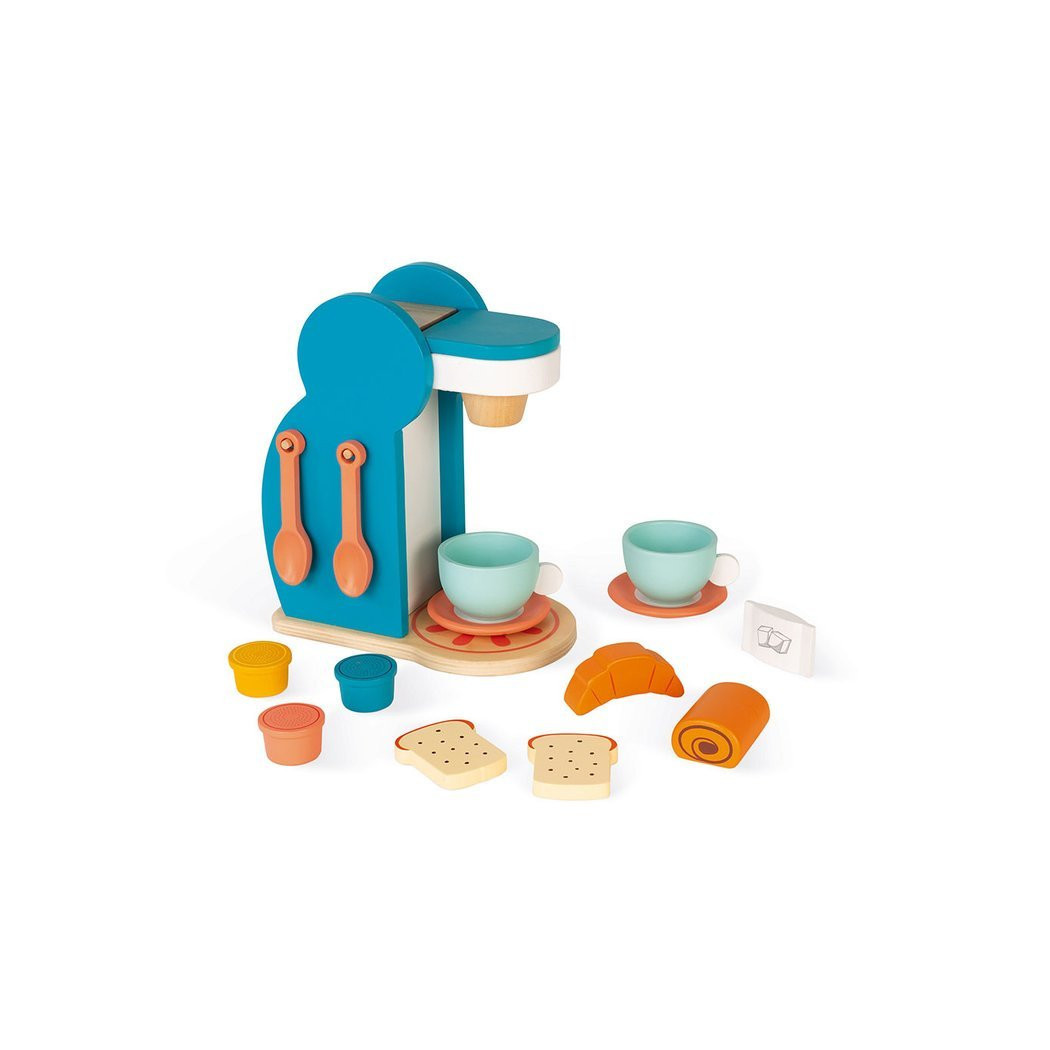 Drewniany Zestaw Śniadaniowy z Ekspresem Do Kawy -  14 Elementów - Janod